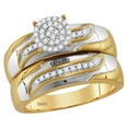 thumbnail image 2 of Solid 10K Two Tone Yellow Gold His and Hers Real Natural Diamond Trio Three Rings Set Cluster Matching Rings Wedding Band Set 1/5 Carat - ( .20 Cttw ) - Ladies Size 6.5 - Mens Size 8, 2 of 7