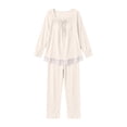 thumbnail image 5 of PNTUTB Pajama Set for Women Lace Square Neck Long Sleeve Top and Elastic Waist Pant Casual Loose Comfort Soft Lounge Sleepwear Set, 5 of 7