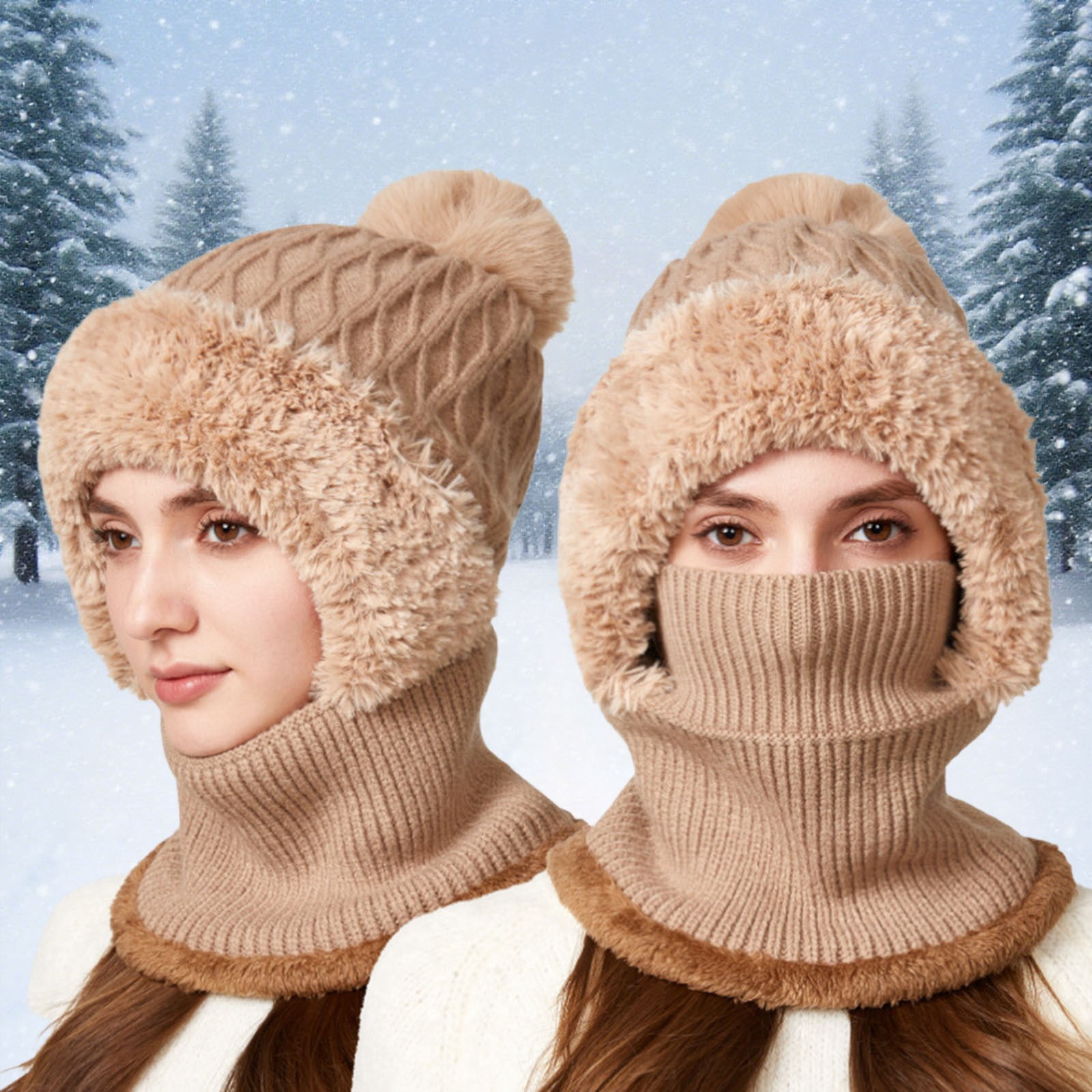 3 in 1 Beanie Hat for Women, Upgrade 3 in 1 Beanie Hat with Scarf and Mask, Fall Winter Warm Knitted Ski Scarf and Mask Set