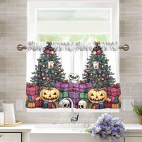 Yayeee Kitchen Curtains Light Filtering 27"x24" Rod Pocket Short Cafe Window Panel, Purple Halloween Trees