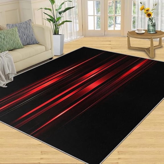 Geometric Rug -Red and Black Washable Rugs, Red Geometric Washable Rugs for Bedroom Living Room, Soft Low Pile & Home Decor 1x2ft
