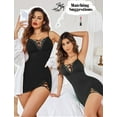 thumbnail image 4 of Women Sexy Nightgown Lace Babydoll Chemises V-Neck Modal Sleepwear Full Slip Side Slit Sleep Dress XS-XXL, 4 of 9