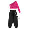 thumbnail image 4 of Alvivi Kids Girls Jazz Hip Hop Dance Outfits One Shoulder Crop Top with Jogger Cargo Pants Set Hot Pink 12, 4 of 7