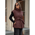 thumbnail image 4 of Women Belted Puffer Vest Sleeveless Stand Collar Quilted Waistcoat Outerwear, 4 of 6