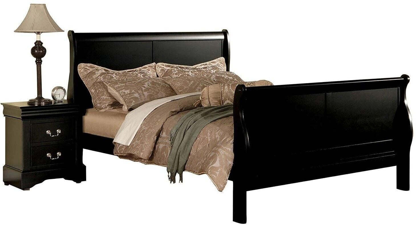 Louis Philippe III Black Twin Sleigh Bed w/Dresser and Mirror D&N