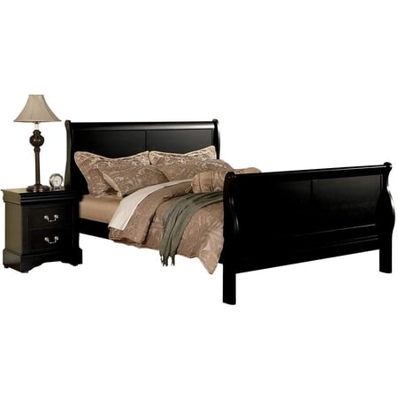 3pc Traditional Louis Phillippe Panel Bed Est King Bedroom 3pc Set 2x Nightstands Black Finish Bedroom Furniture