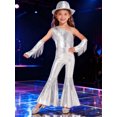 thumbnail image 5 of TiaoBug Kids Girls Metallic Funky Dance Jumpsuit and Hat Gloves Fringe Disco 70s Party Outfit Silver 16, 5 of 6