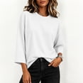 thumbnail image 4 of Hurxie Womens T-Shirt Casual 3/4 Sleeve Boxy Tops Loose Fit Crew Neck Basic Shirts White,XL, 4 of 7