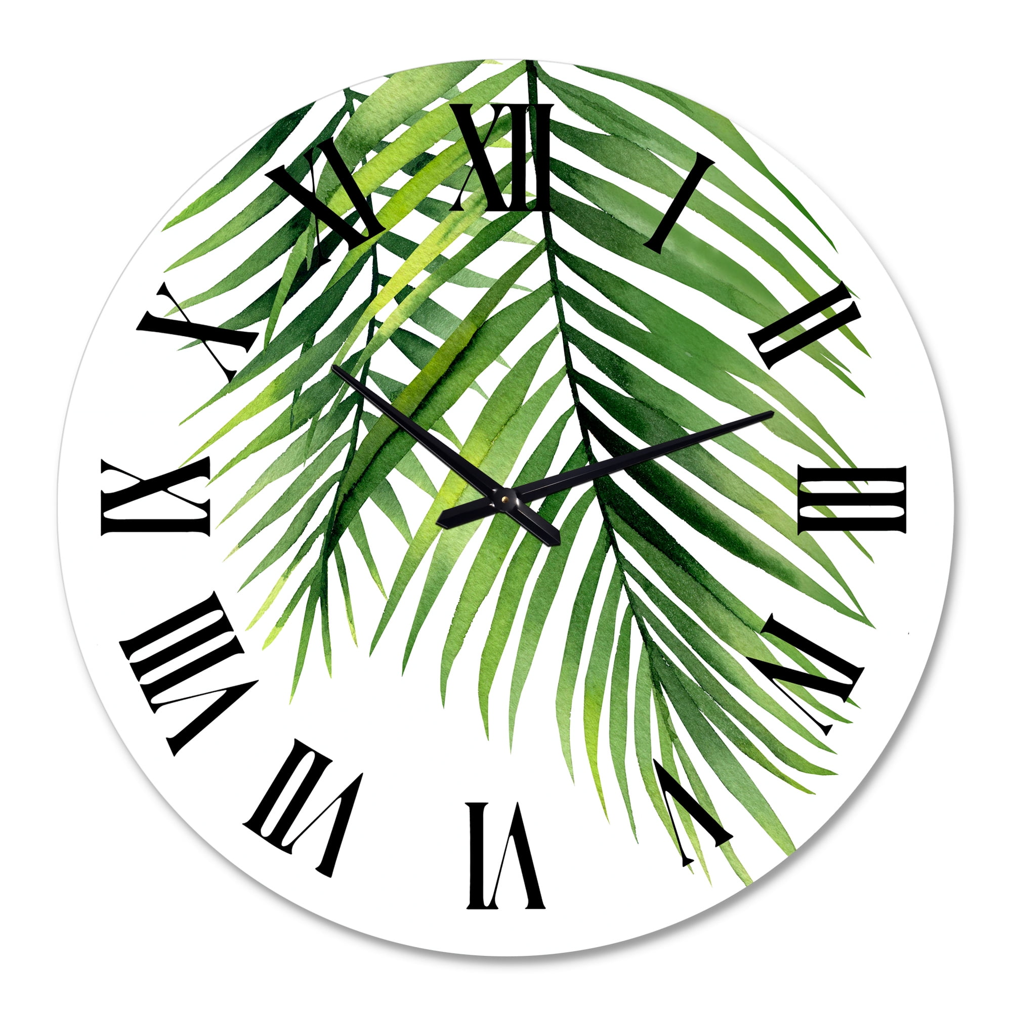 Designart 'Detail Tropical Palm Branches' Tropical Wall Clock
