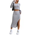 thumbnail image 2 of Casual Women'S Maxi Dress Long Sleeves Women'S Skirt Set Women'S Solid Color Casual Slim Fit Small Round Light Grey S, 2 of 9