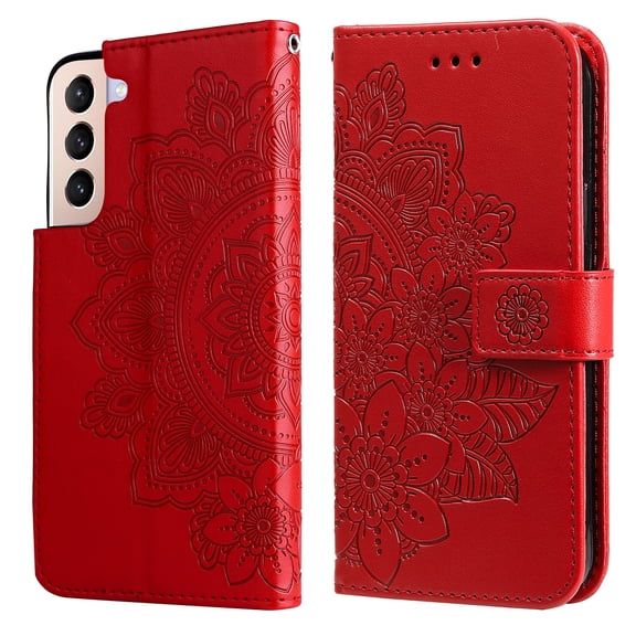 For Samsung Galaxy S22 5G 7-petal Flowers Embossed Flip Leather Phone Case with Holder & Card