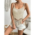 thumbnail image 4 of Yubnlvae Beige Women‘S Fringe Western Tassel Tank Tops Sleeveless V Neck Crochet Crop Top Boho Knitted Spaghetti Straps Vest, S, 4 of 7