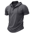 thumbnail image 2 of Defitshape Men's Cotton Hooded Tshirt Summer Top Cool T Shirt Soft Short Sleeve Hoodie Fashion Casual Henley Shirt with Hood Slim Fit Tee Dark Grey Small, 2 of 5