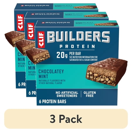 CLIF BUILDERS Protein Bars Chocolate Mint Flavor, Plant Protein, Gluten Free Bars, 6ct