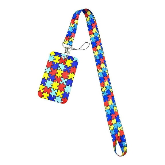 Aellinatey Autism Pattern Anime Lanyard Badge Holder Neck Strap for Keys and Cards