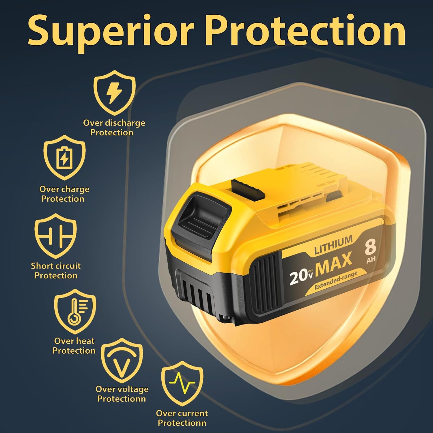 chalian 2-Pack 8000mAh 20V Max Lithium-ion Batteries for Dewalt - Replaces DCB201, DCB200, DCB205, DCB206, DCB207 - Seamless Compatibility with Dewalt 20V Max Battery Cordless Power Tools & Chargers