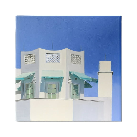 Stupell Industries City Architecture on Blue Travel & Places Painting Gallery Wrapped Canvas Art Print Wall Art, 17 x 17