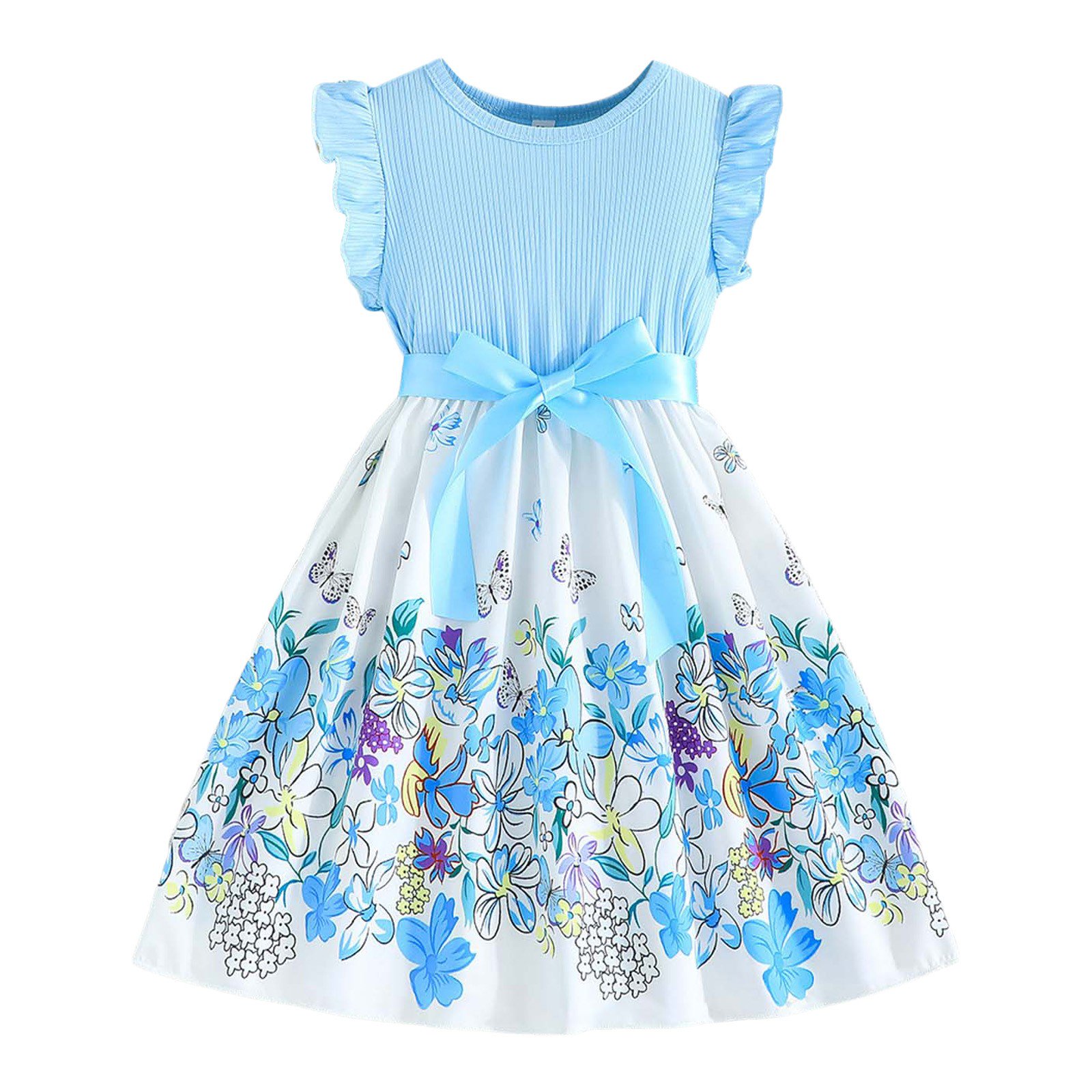 Wxirdiow Toddler Girls Tutu Dress Flower Girl Wedding Dress Tulle Long A Line Holiday Birthday Party Ball Gown Girls Formal Pageant Maxi Dresses Blue Size 3-4 Years