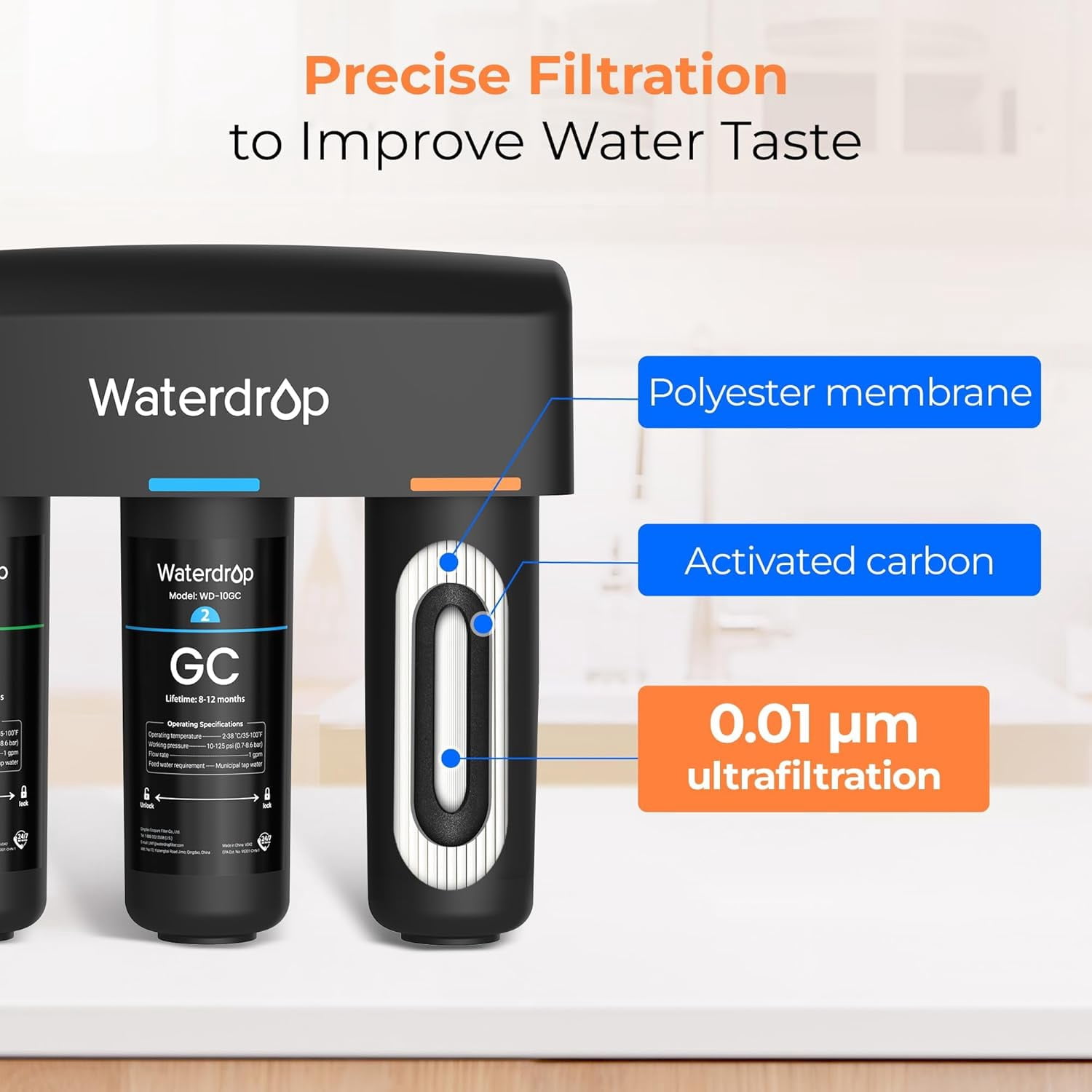 Restored Waterdrop WD-TSA-UF 0.01 μm Ultra Filtration Under Sink Water Filter, Under Sink Water Filtration System 9 Stage Filtration, Reduces Chlorine, Taste and Odor (Refurbished)