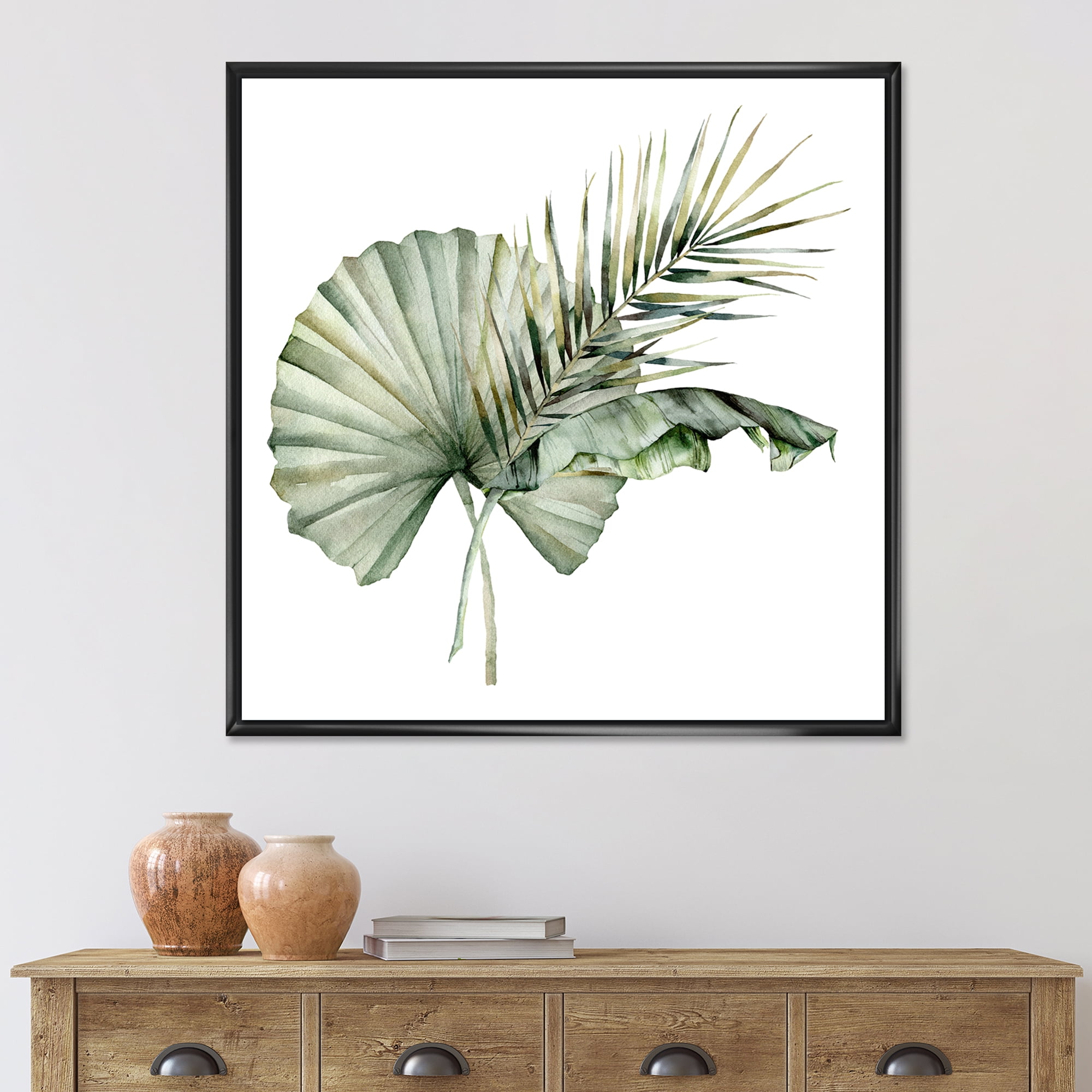 Designart 'Tropical Bouquet With Banana Coconut and Palm Leaves' Traditional Framed Canvas Wall Art Print