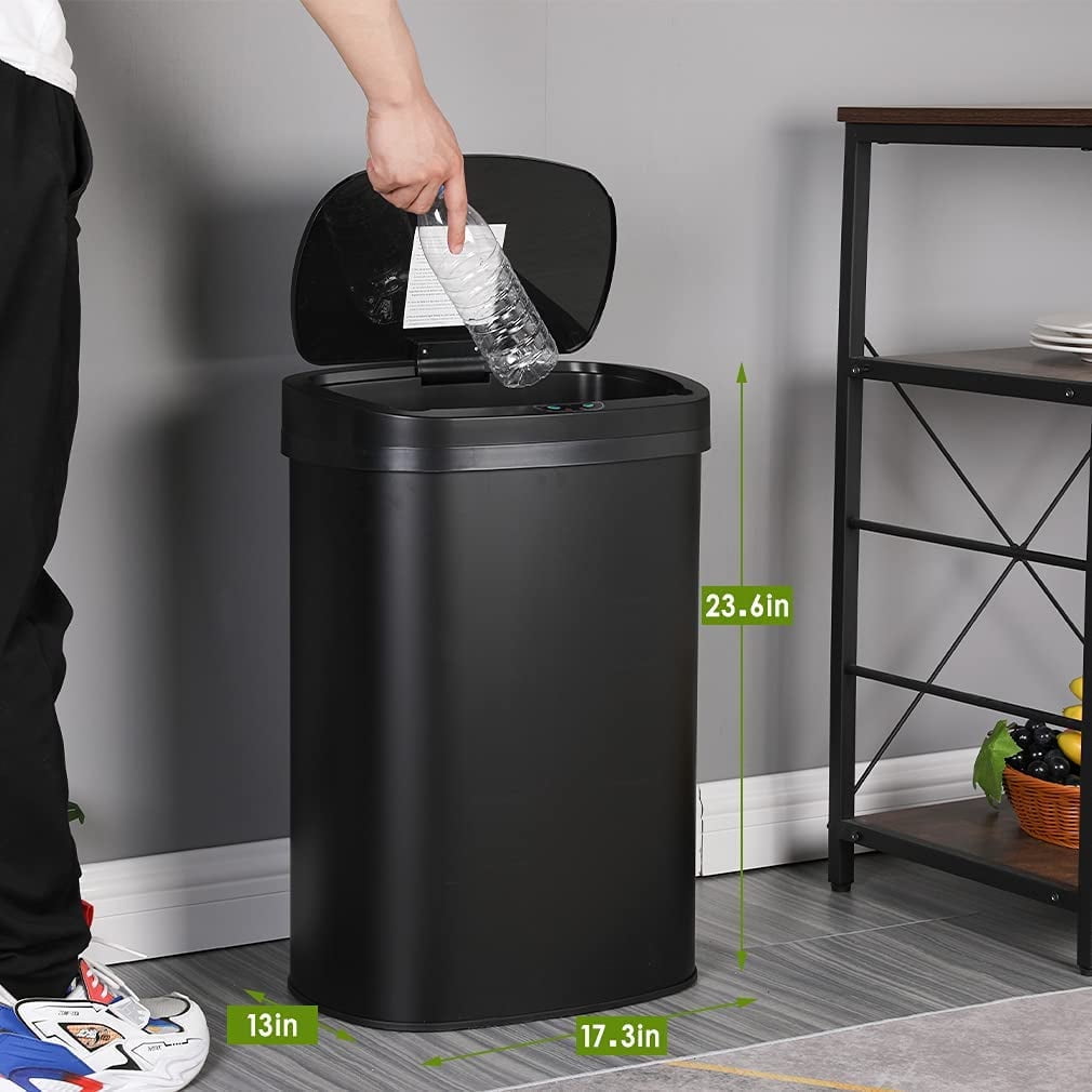 BestOffice 13 Gallon Stainless Steel Touchless Kitchen Trash Can with Motion Sensor for Indoor Use(Black)