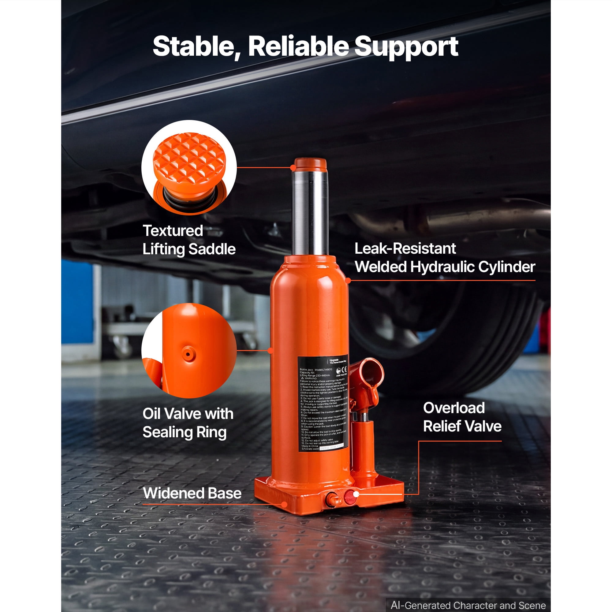 KFFKFF Hydraulic Bottle Jack 10 Ton (22046.2 lbs) 9.06"-17.32" Lifting Range, Suitable for Heavy-Duty Vehicles, SUVs,Auto Repairs,and House Lifting,Durable Multi-Directional Jack with Extended Handle