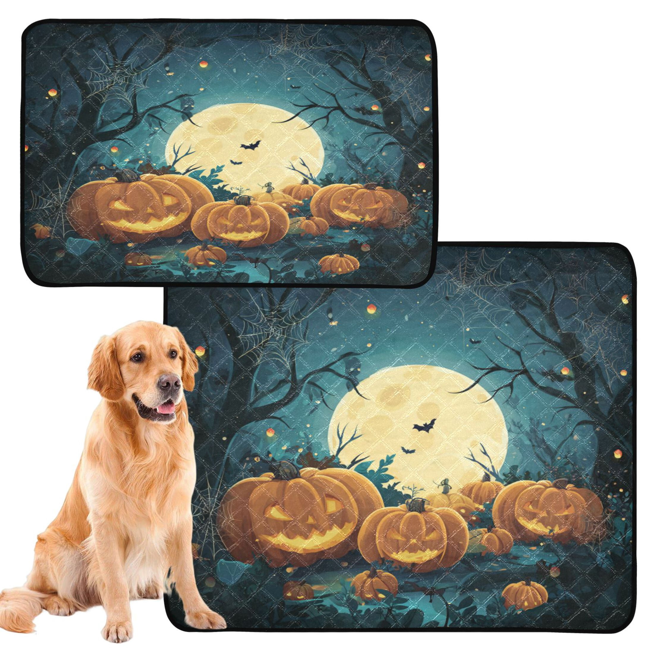 Qxltty Cartoon Halloween Pumpkins Cat litter Pads Pet Set of 3 Diaper Mats Center Anti-leakage Layer Absorbent Soft and Comfortable
