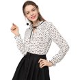 thumbnail image 1 of INSPIRE CHIC Women's Tie Ruffled Neck Blouse Long Sleeves Tops L White-Polka Dots, 1 of 8