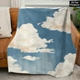 thumbnail image 6 of 2D flat soft and 280GSM comfortable striped flannel blanket modern vintage style machine washable an oil painting of clouds in the sky with a blue and white color 2 suitable for all seasons perfect f, 6 of 7