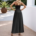 thumbnail image 4 of Rggeeun Women'S Dresses Solid Color Elegant Ankle-Length Halter Thin Straps Square Neck Sleeveless A-Line Loose Fit Soft Fabric With Waist Shirring Ruffle For Summer Office Casual Wear,Black,L, 4 of 5