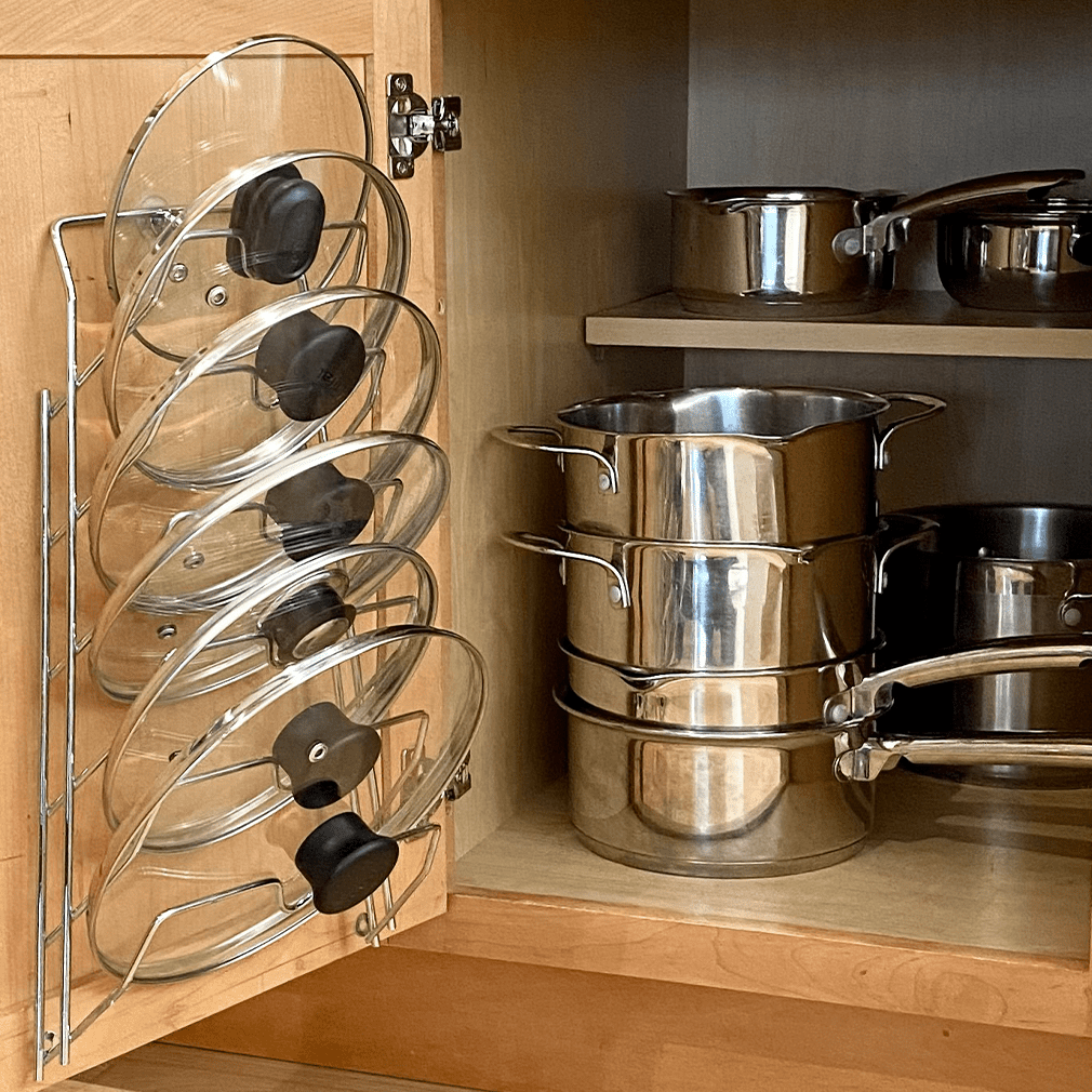 Cosrack Metal Food Container Lid Organizer&Adjustable 6 Dividers Storage Container Lid Holder Rack for Cabinets, Cupboards, Pantry Shelves, Drawers to Keep