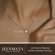 JeenMata Lab Grown Diamond 0.50 Carat Round Cut Classic Solitaire Pendant Necklace - in 18K White Gold Plating for Women