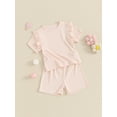 thumbnail image 4 of Musuos Baby Girls Summer 2 Piece Outfit 3 6 12 18 24M Crew Neck Ruffles Short Sleeve T-Shirt and Elastic Shorts Set Casual Clothes, 4 of 10