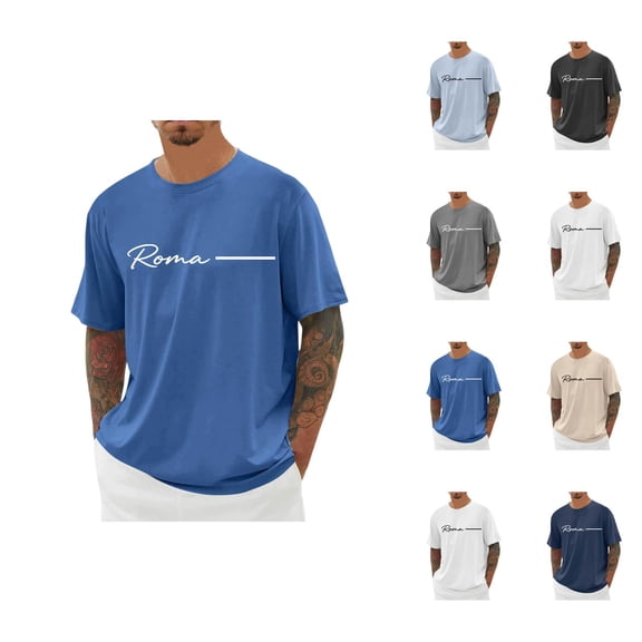 Roma Letter Graphic Tees for Men Summer Short Sleeve Crewneck Casual Italia Rome Travel T Shirts Streetwear