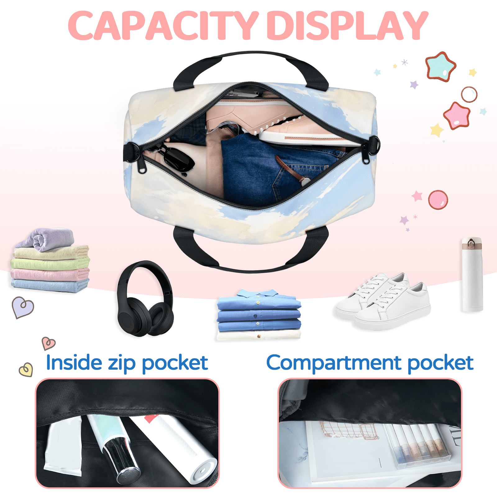 Herdesigns Airplane Airport Travel Duffle Bag Sports Yoga Weekender Overnight Carry on Workout Bags Lightweight Waterproof Gym Tote Bag for Women