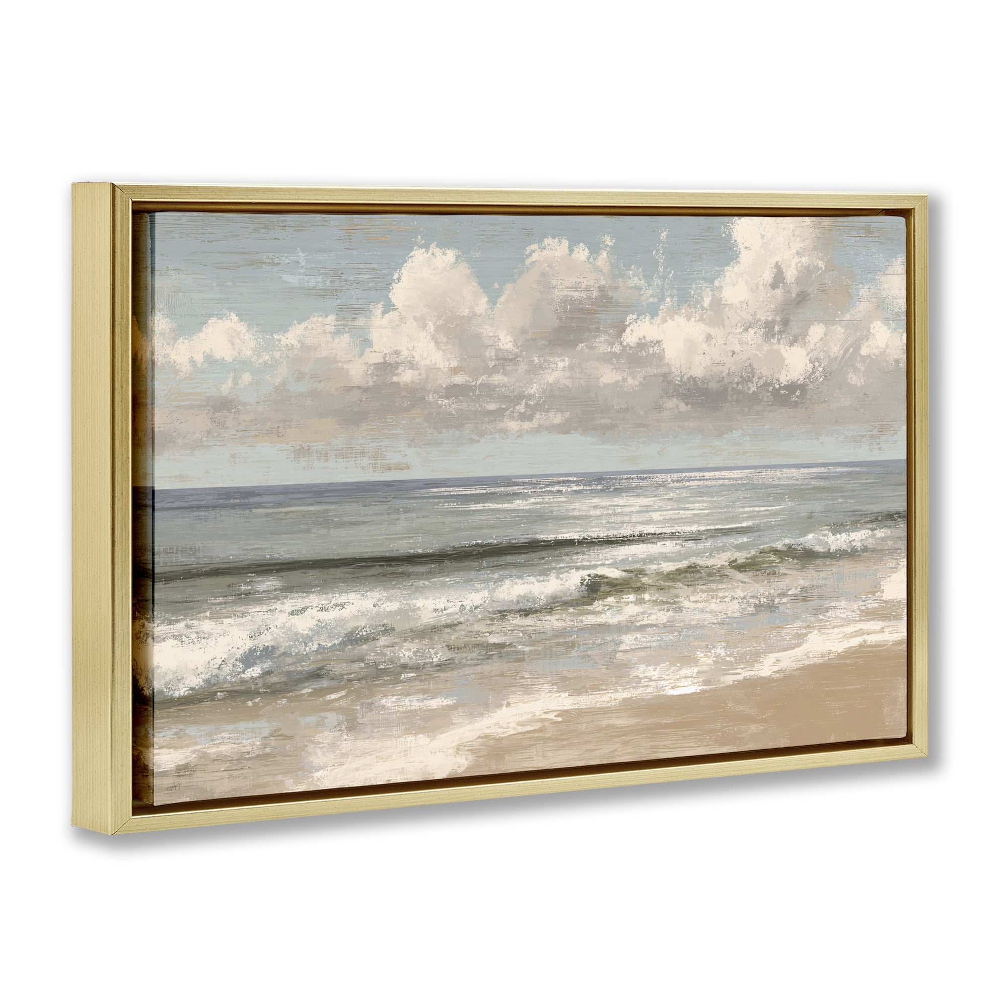 Stupell Industries Distressed Beach Horizon Gold Framed Floater Canvas Wall Art, design by Jacky Ngan