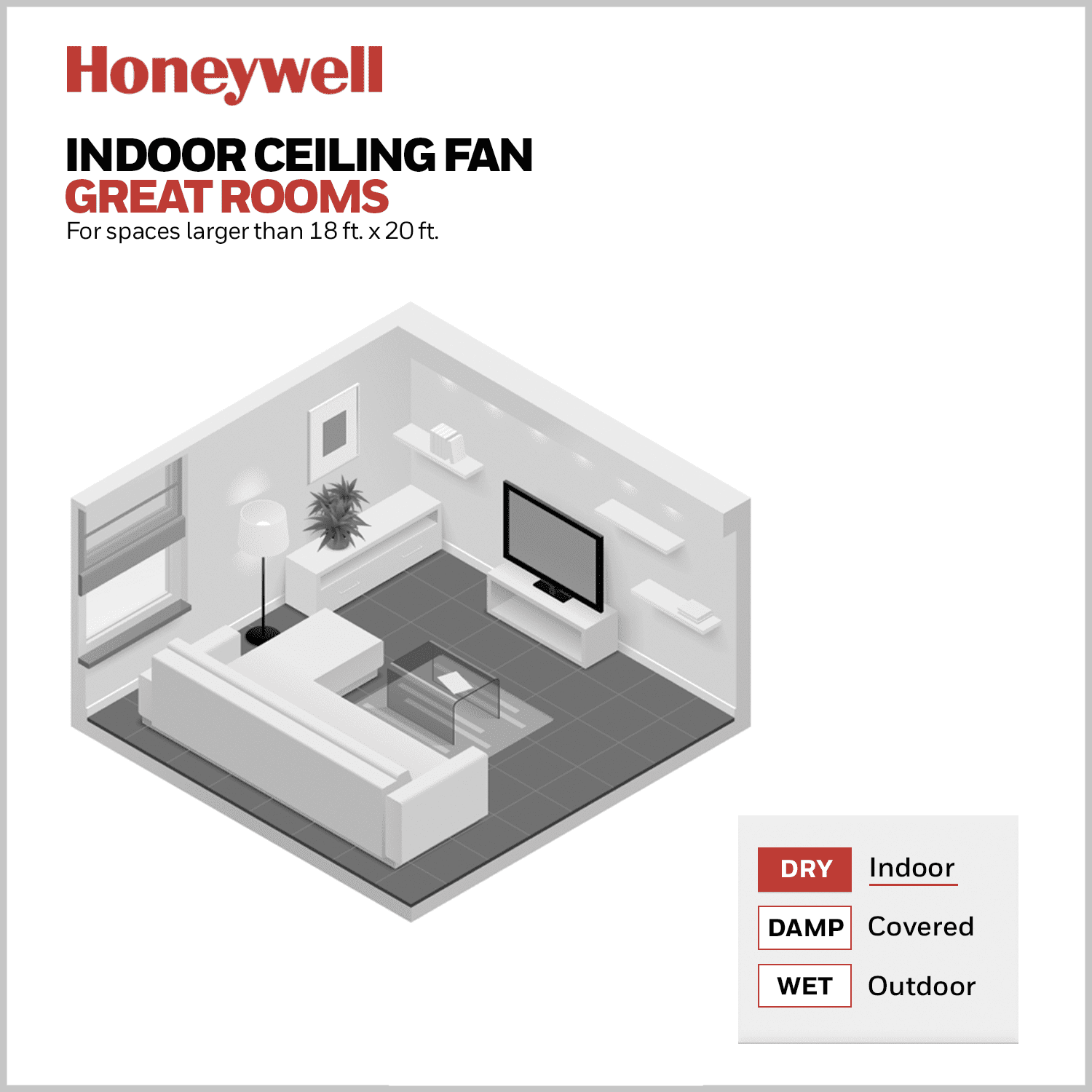 Honeywell Xerxes 62-Inch Brushed Nickel Ceiling Fan with LED Light and Remote, 8-Blade Design