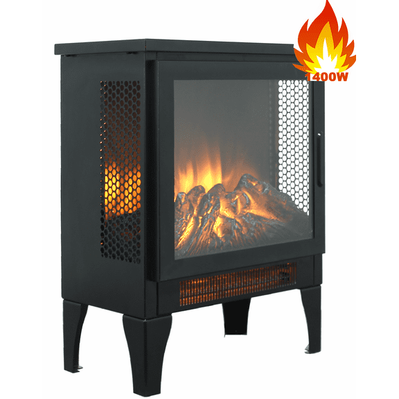 Electric Fireplace Heater for Inside, 1400w Portable Freestanding Stove Heater for Indoor Small Space Use, Space Heater Adjustable Overheat Protection Virtual Flame