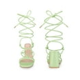 thumbnail image 4 of BLISSFUL STEP Square Toe Strappy Lace Up Slingback Block Heel Sandals for Women Mint Green 6.5, 4 of 5
