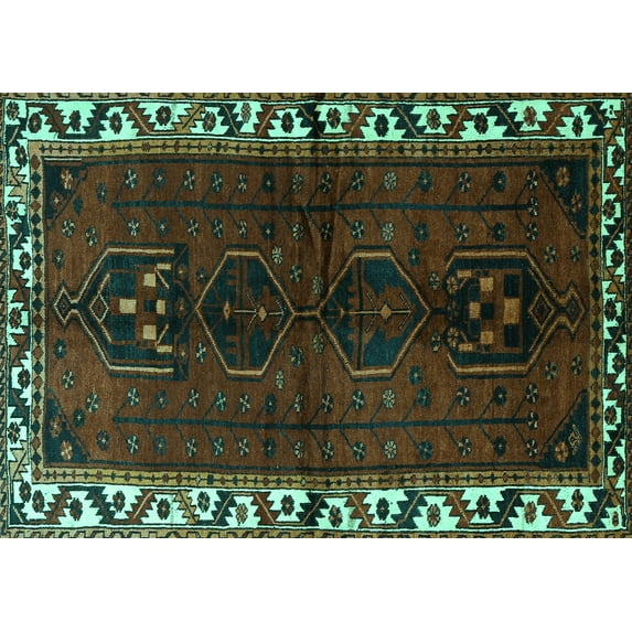 Ahgly Company Indoor Rectangle Persian Turquoise Blue Traditional Area Rugs, 7' x 9'