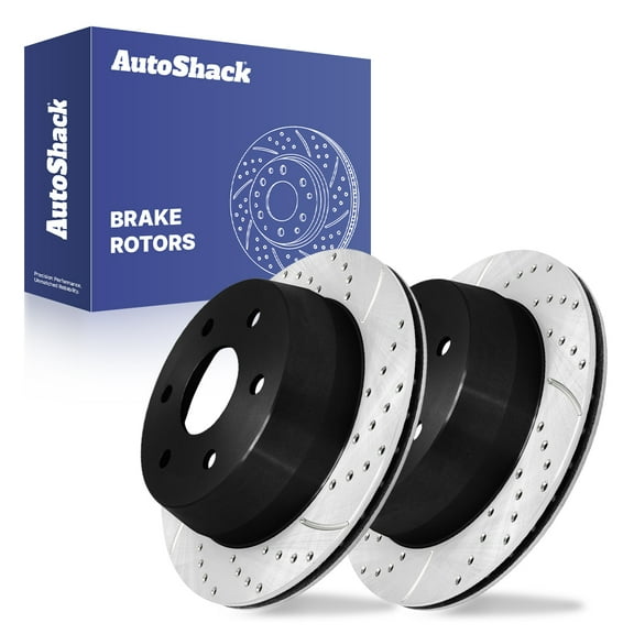 AutoShack Rear Vented Drilled & Slotted E-Coated Brake Rotors 2-PC Set Replacement for 2007 Chevy Silverado 1500 Classic 2007 GMC Sierra 1500 Classic 2000-2002 GMC Yukon ShadowGuard 12.8" (325 mm)