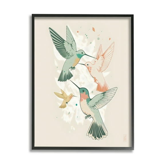 Stupell Industries Hummingbirds on Beige Animals & Insects Painting Black Framed Art Print Wall Art, 11 x 14