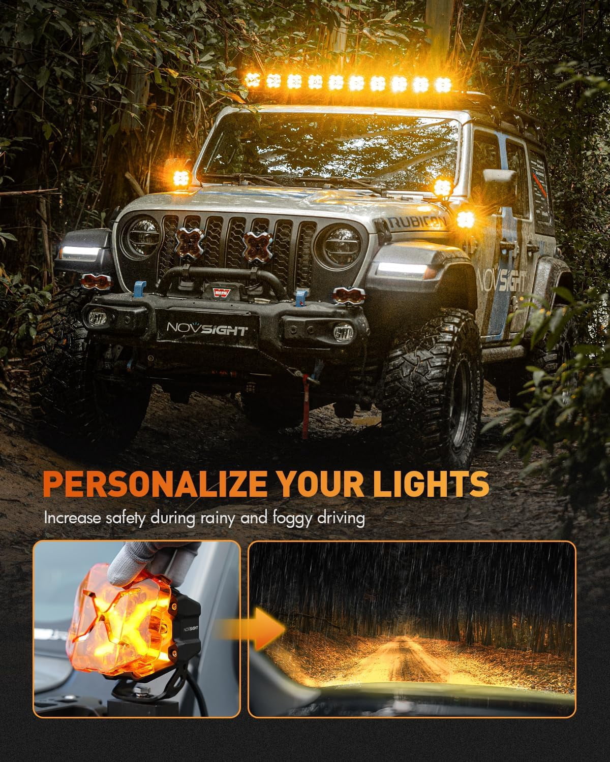 HUICHENG 4 Inch X Series LED Pods with Yellow DRL, Super Bright Drive Beam with Amber Cover, Off-road Fog Lights for Trucks Jeep Ford UTV ATV, 2-Year Warranty, Pair