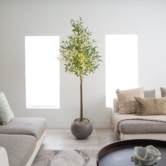 Nearly Natural 6ft. Lighted Artificial Olive Tree with 300 Warm White LED Lights