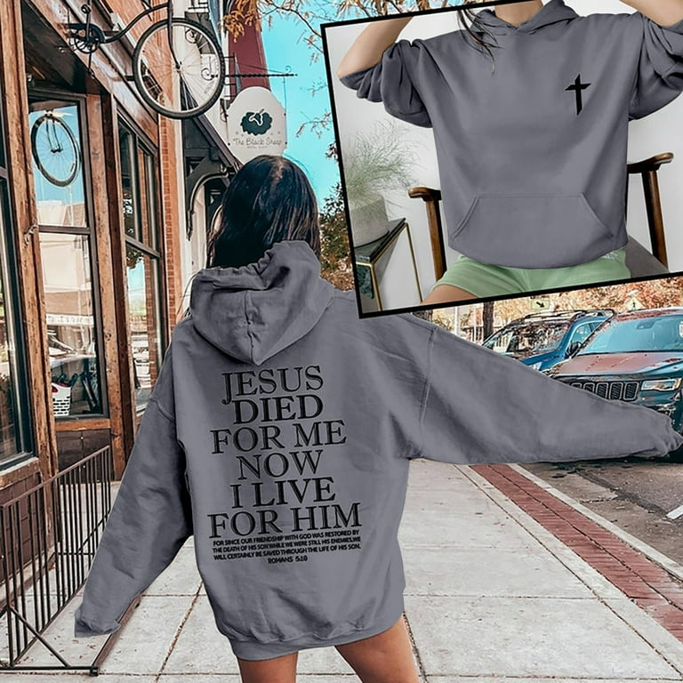 WENWU Womens Hoodies Jesus Loves You Print Hooded Sweatshirts