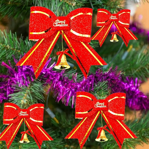2 X Red And Christmas Tree Bows Bow Decoration Gift Ornament Merry XMAS