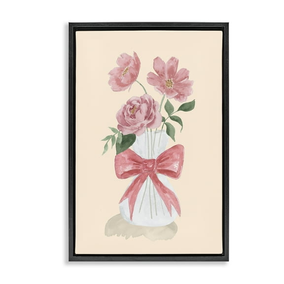 Stupell Industries Chic Vase Of Pink Plants & Flowers Painting Black Floater Framed Canvas Art Print Wall Art, 17 x 25