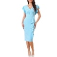 thumbnail image 2 of INSPIRE CHIC Women's Cocktail Party Dress Deep-V Neck Ruffle Sleeves Pencil Slit Formal Dress M Light Blue, 2 of 6