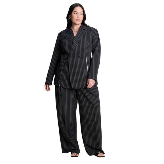 ELOQUII Women's Plus Size Zip Hem Pinstripe Blazer