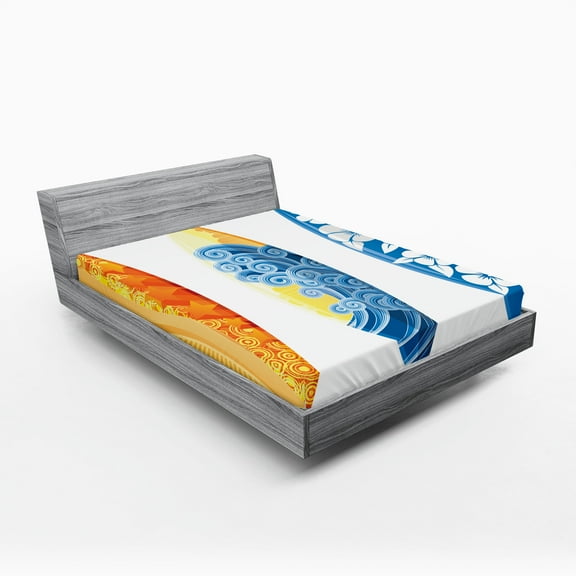 Ambesonne Summer Fitted Sheet, Surf Fun Water Sports, Queen Size, Blue Orange Yellow